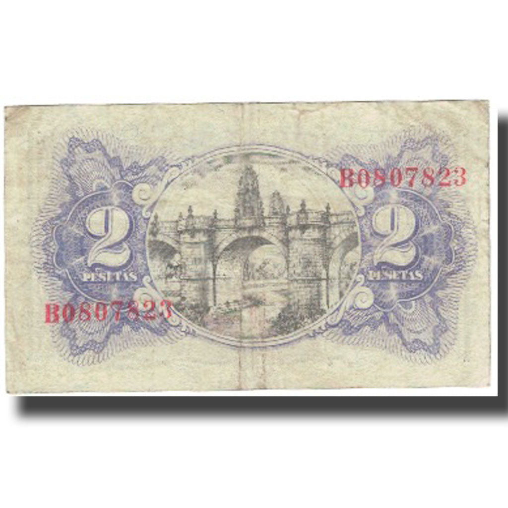 Nota, Espanha, 2 Pesetas, KM:95, VF(20-25)