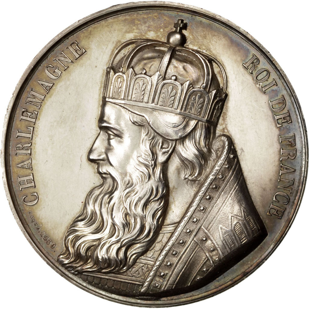 FRANCE, History, Charlemagne, Medal, 1839, AU(55-58), Caqué, Copper, 78.30