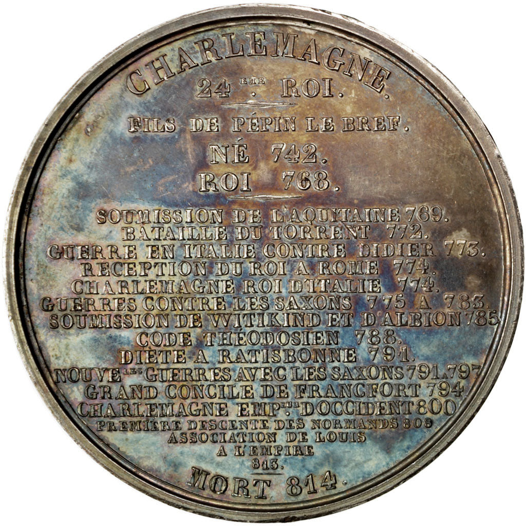 FRANCE, History, Charlemagne, Medal, 1839, AU(55-58), Caqué, Copper, 78.30
