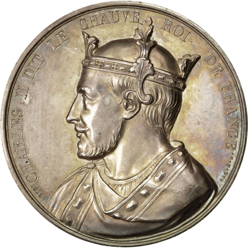FRANCE, History, Charles II, Medal, 1839, AU(55-58), Caqué, Copper, 51, 76.00