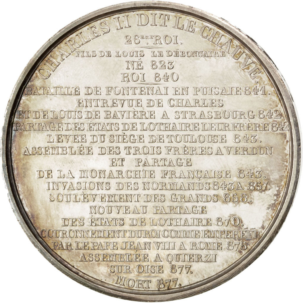 FRANCE, History, Charles II, Medal, 1839, AU(55-58), Caqué, Copper, 51, 76.00