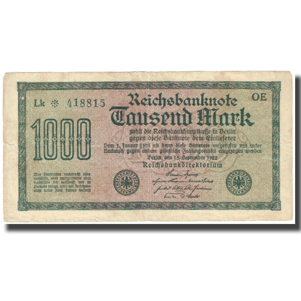 Banknote, Germany, 1000 Mark, 1922, 1922-09-15, KM:76a, VF(30-35)