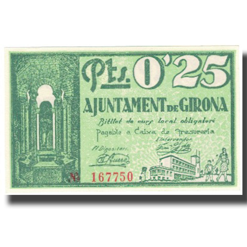 Banconote, Spagna, 25 Centimos, Girona, 1937, 1937-06-25, SPL