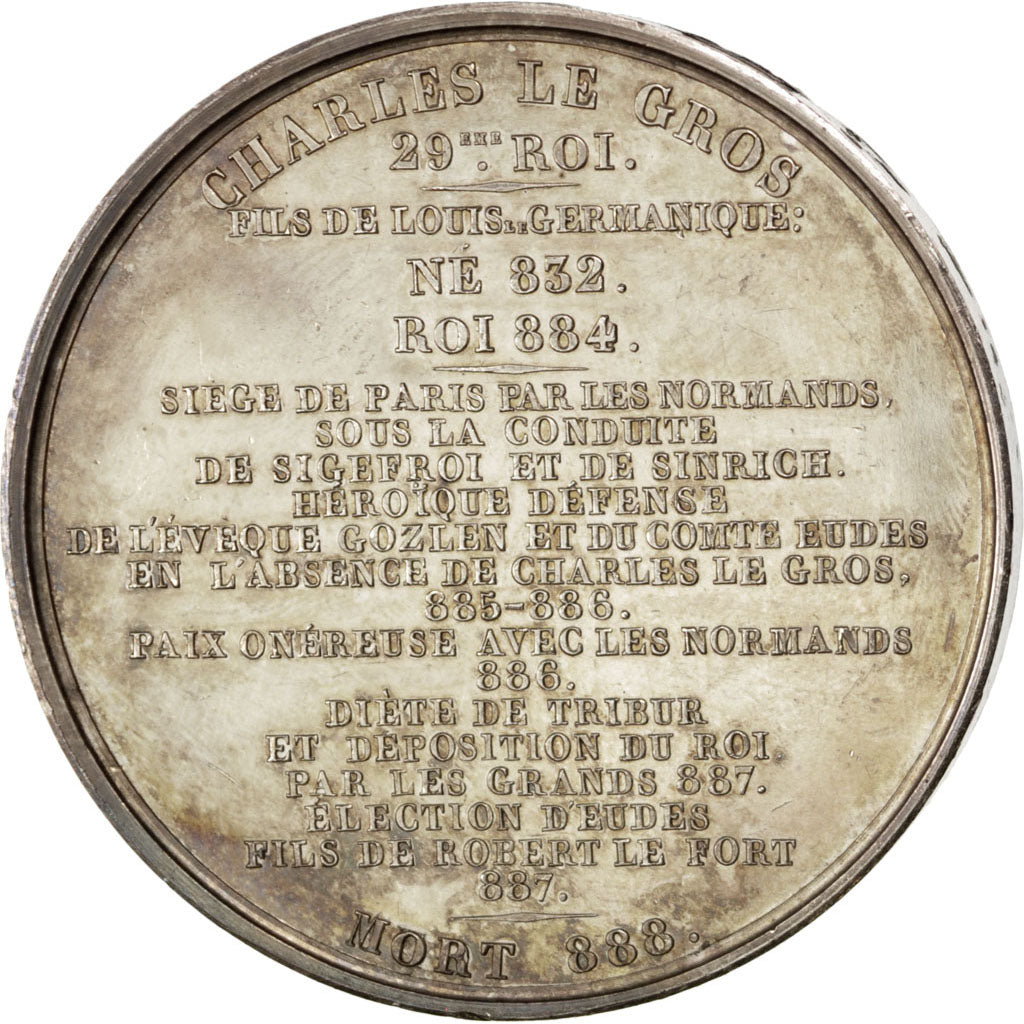 FRANCE, History, Charles le Gros, Medal, 1839, AU(55-58), Caqué, Copper, 51, 7..