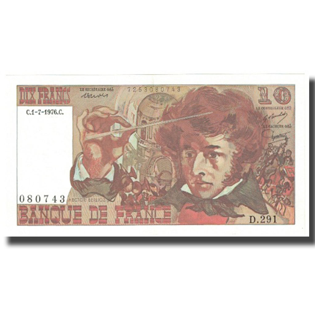 Frankreich, 10 Francs, Berlioz, 1976, 1976-07-01, UNZ-, Fayette:63.19, KM:150c