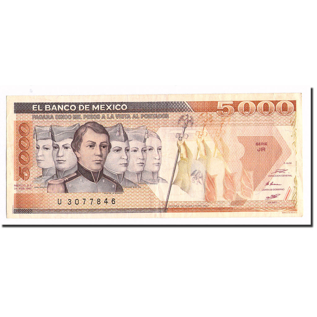 Banknote, Mexico, 5000 Pesos, 1987, 1987-02-24, KM:88b, AU(55-58)