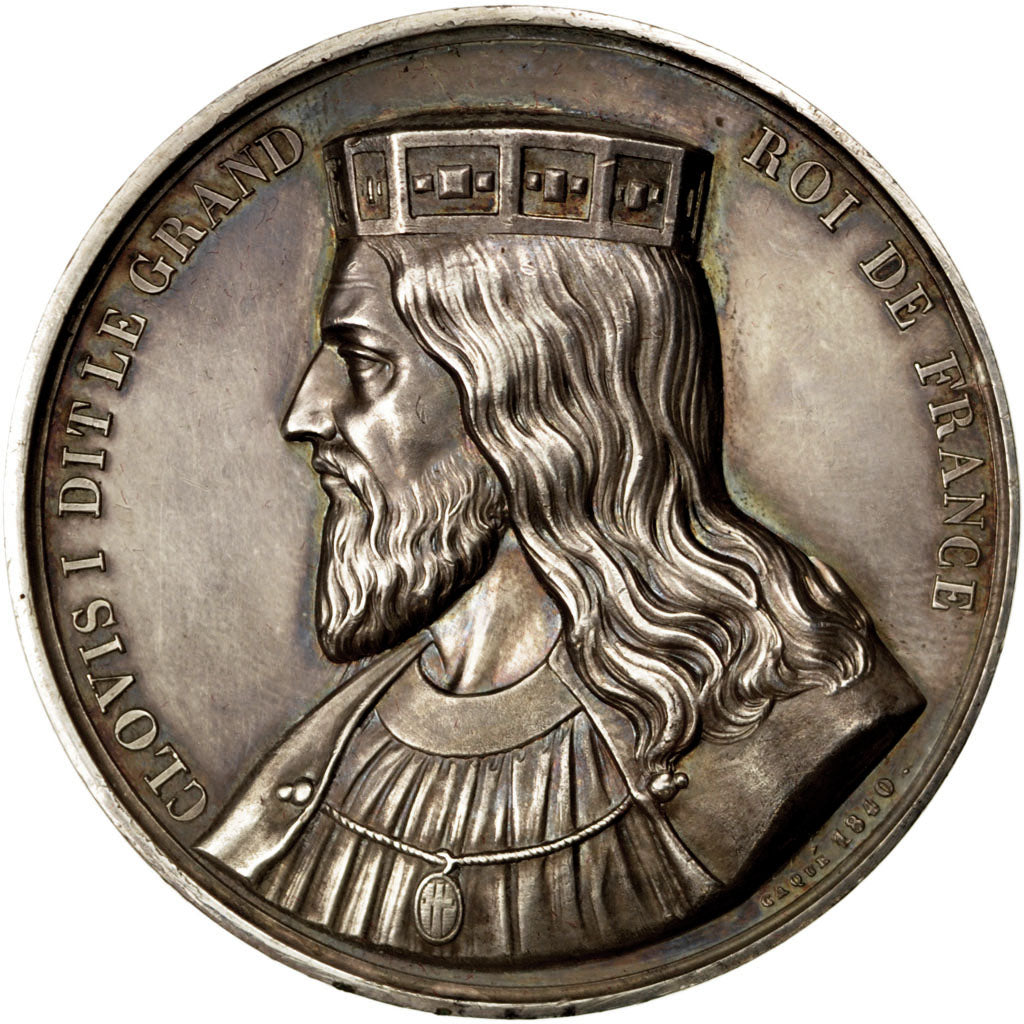 FRANCE, History, Clovis, Medal, 1840, AU(55-58), Caqué, Copper, 51, 78.80