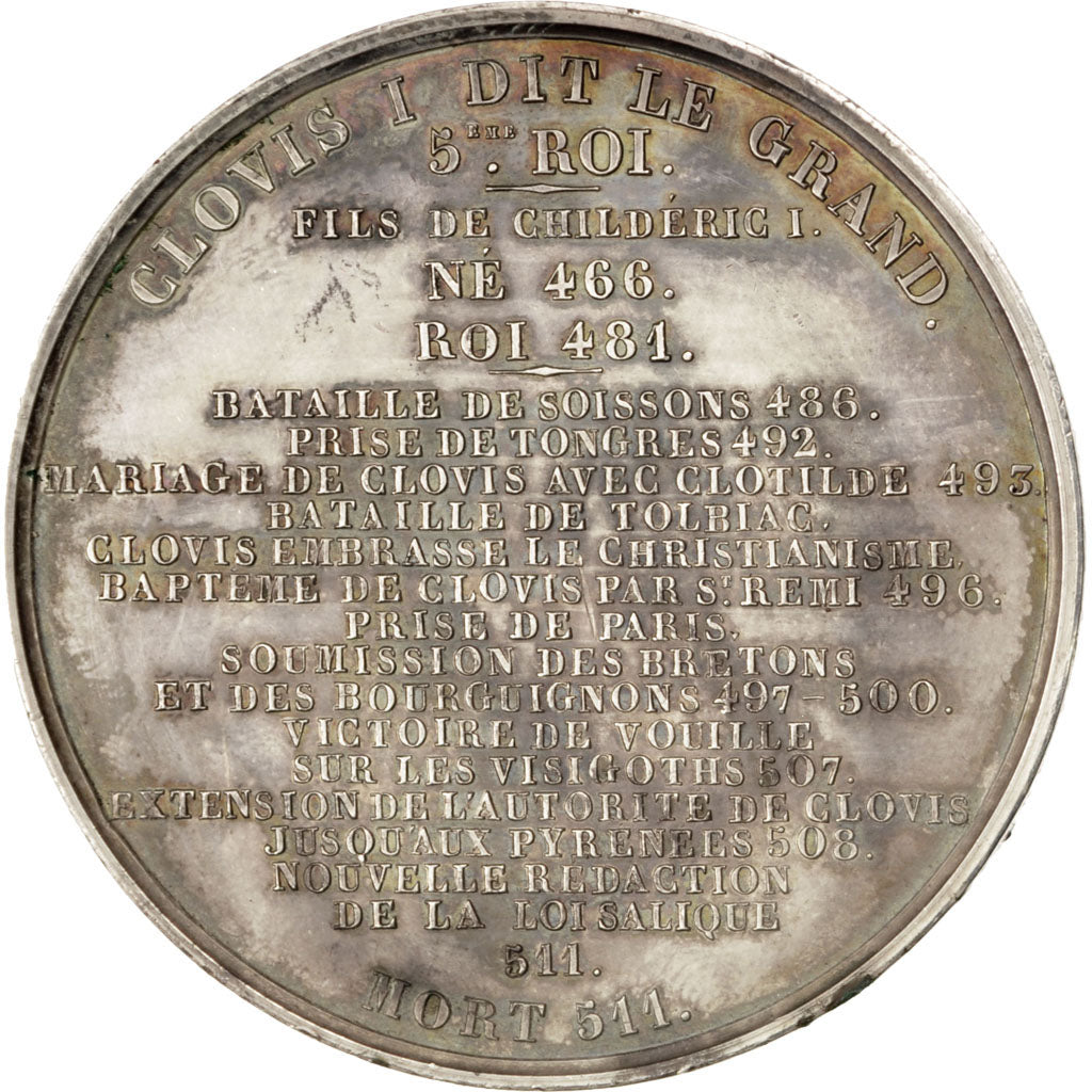 FRANCE, History, Clovis, Medal, 1840, AU(55-58), Caqué, Copper, 51, 78.80