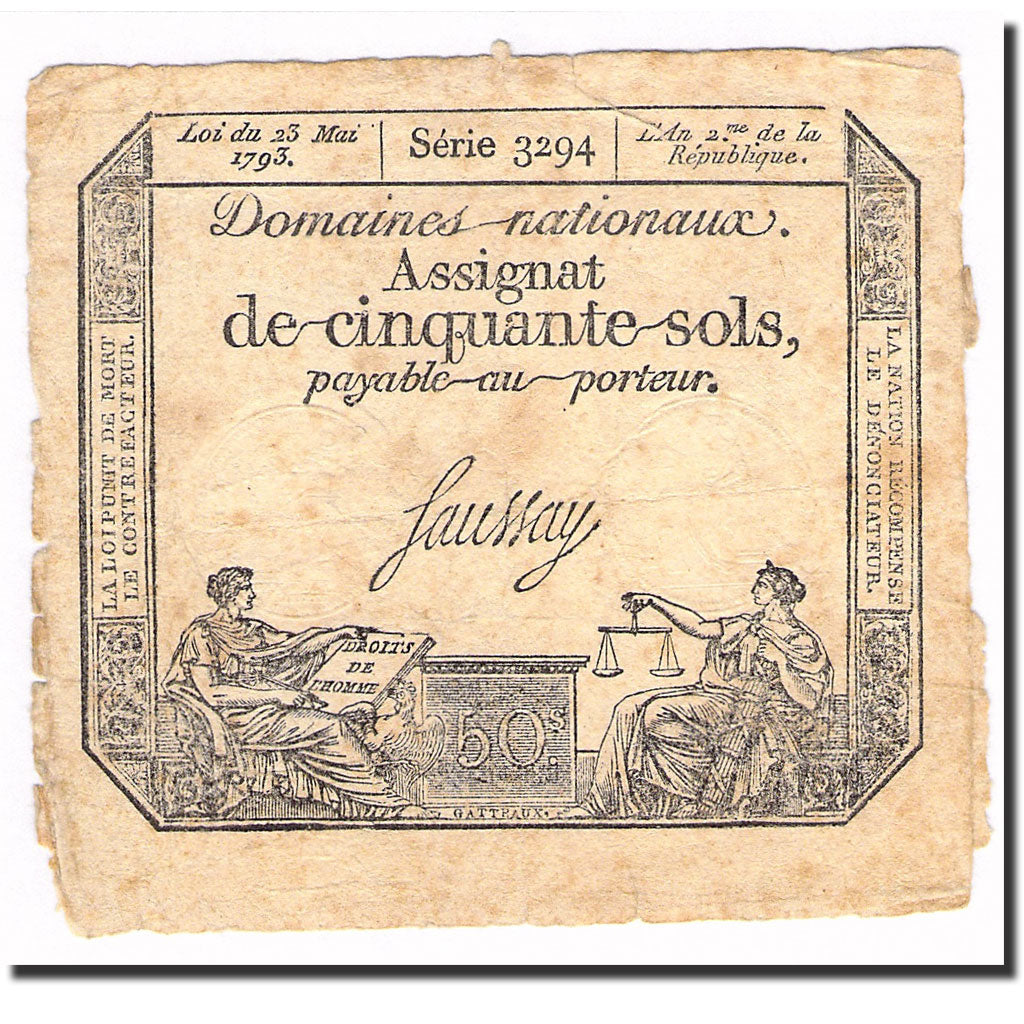 France, 50 Sols, 1793, 1793-05-23, VF(20-25), KM:A70b