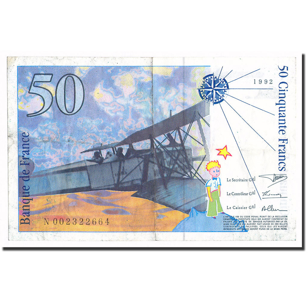 Francja, 50 Francs, St Exupéry, 1992, EF(40-45), KM:157a