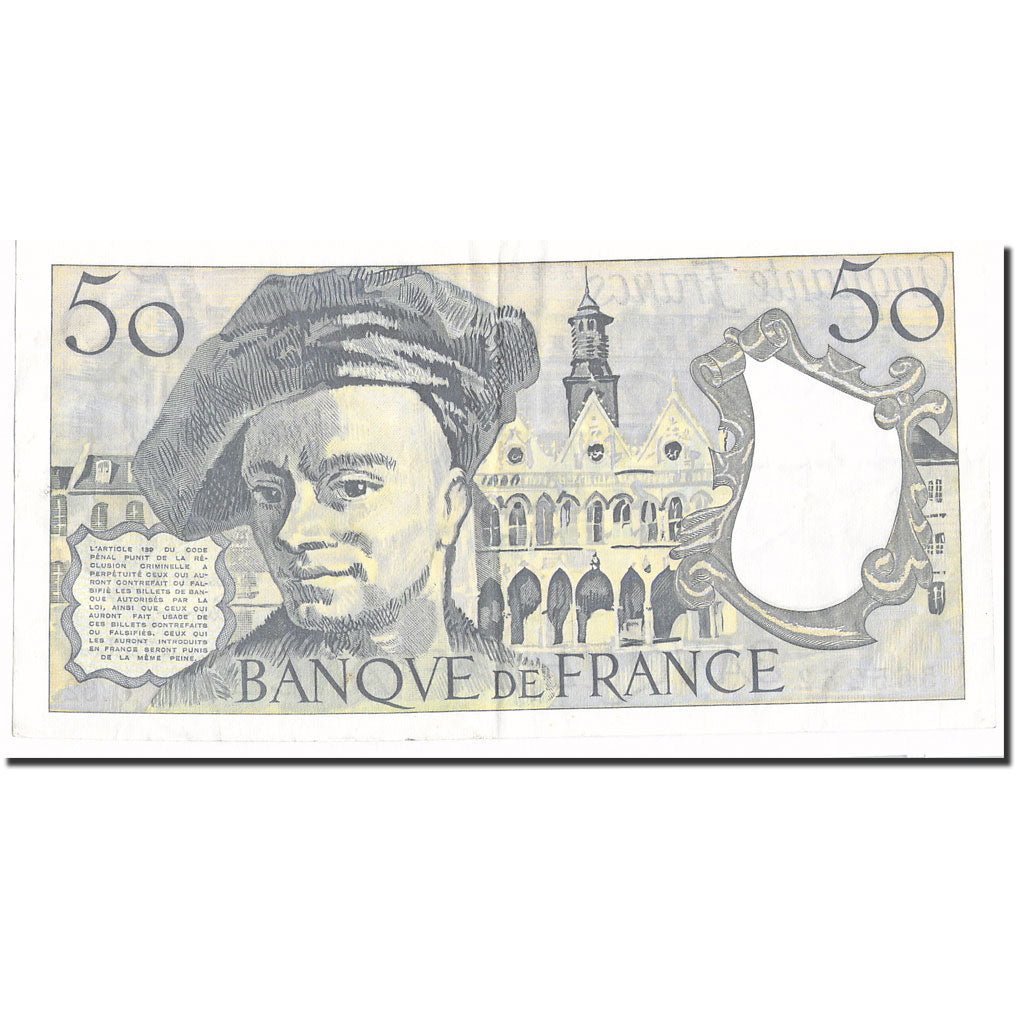 France, 50 Francs, Quentin de La Tour, 1990, AU(55-58), KM:152e