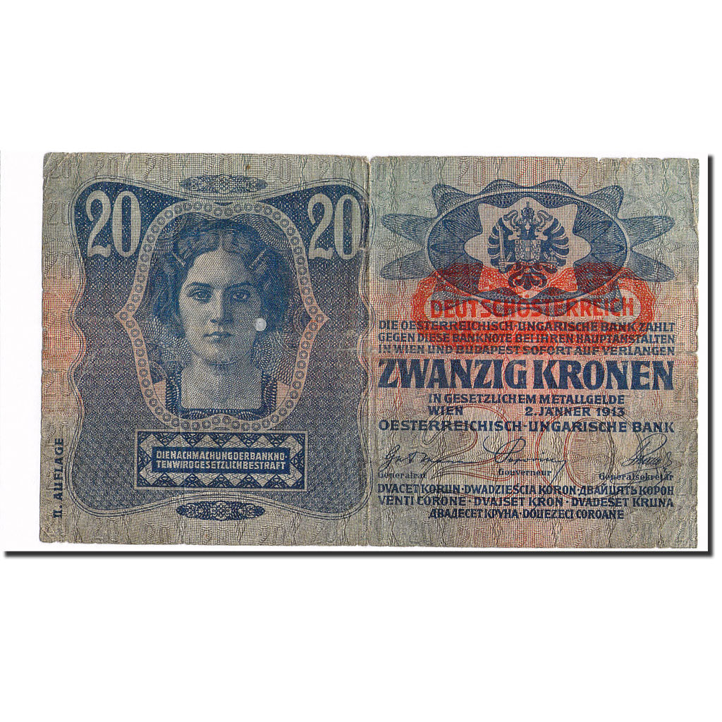 Banknote, Austria, 20 Kronen, 1913, 1913-01-02, KM:13, VF(30-35)