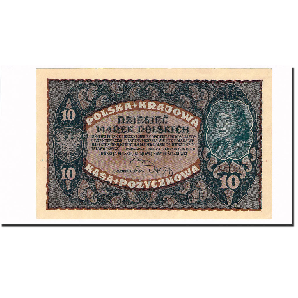 Banknote, Poland, 10 Marek, 1919, 1919-08-23, KM:25, UNC(60-62)