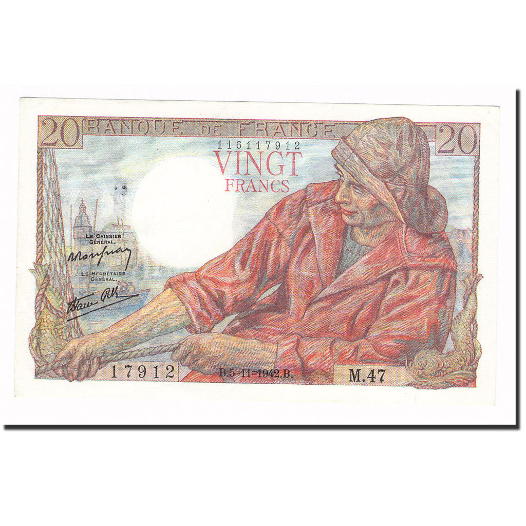 France, 20 Francs, Pêcheur, 1942, 1942-11-05, UNC(63), KM:100a