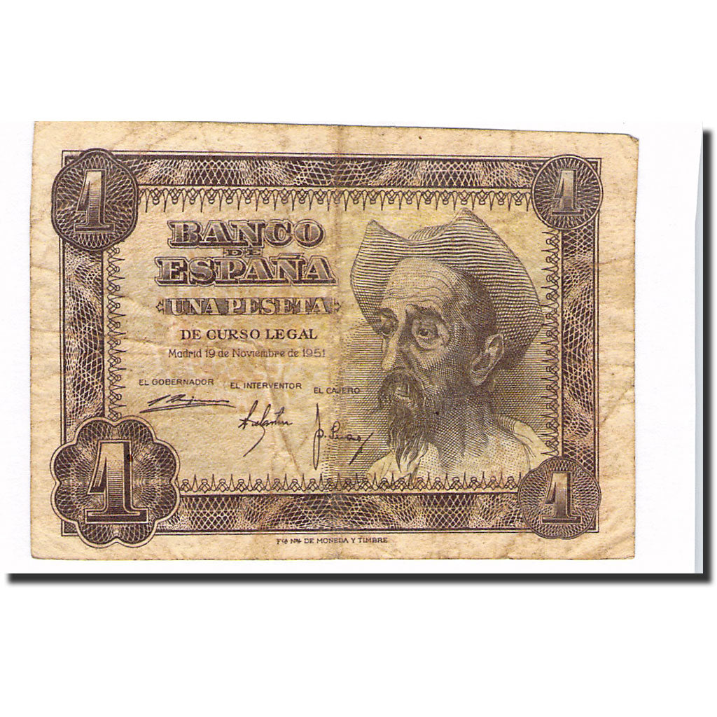 Billet, Espagne, 1 Peseta, 1951, 1951-11-19, KM:139a, TB+