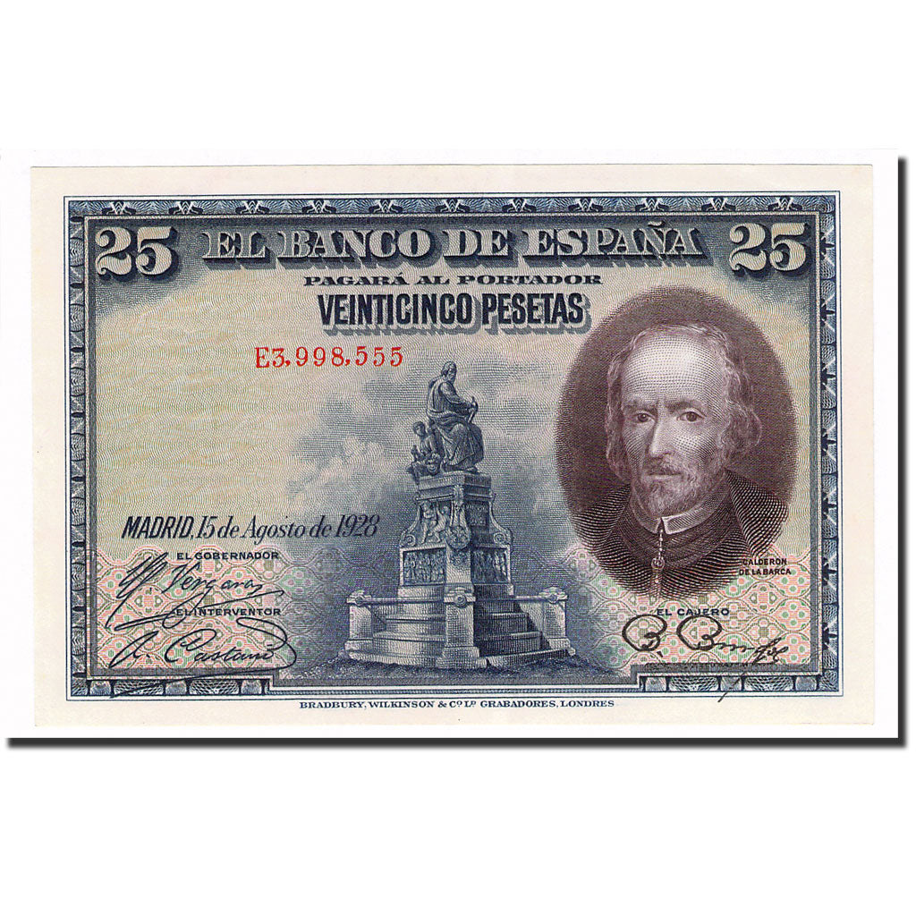 Banknote, Spain, 25 Pesetas, 1928, 1928-08-15, KM:74b, UNC(60-62)
