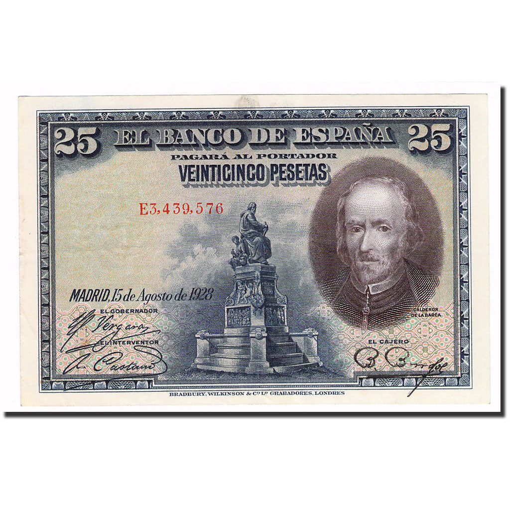 Banknote, Spain, 25 Pesetas, 1928, 1928-08-15, KM:74b, UNC(60-62)