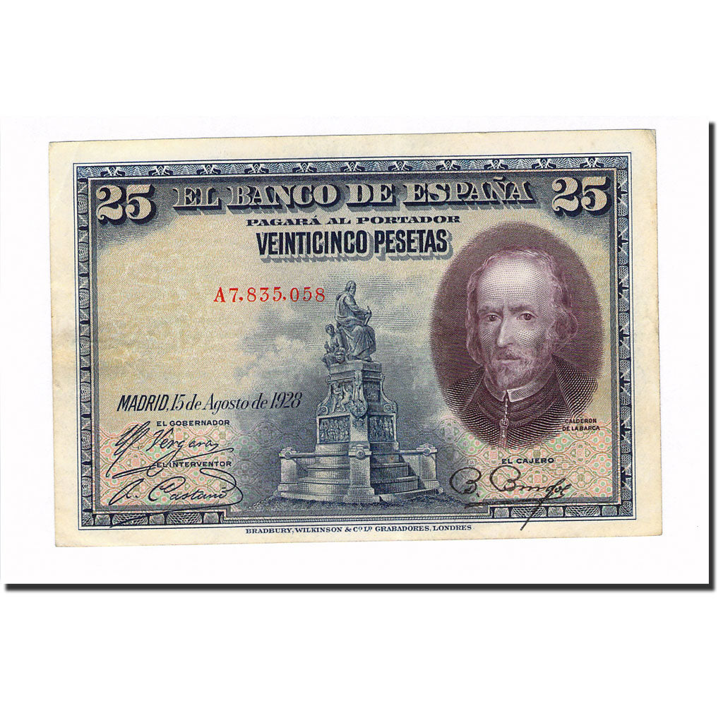 Banknote, Spain, 25 Pesetas, 1928, 1928-08-15, KM:74b, AU(55-58)