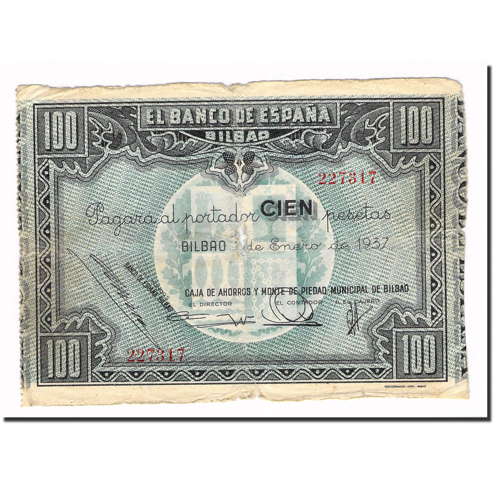 Banknote, Spain, 100 Pesetas, 1937, 1937-01-01, KM:S565, VG(8-10)