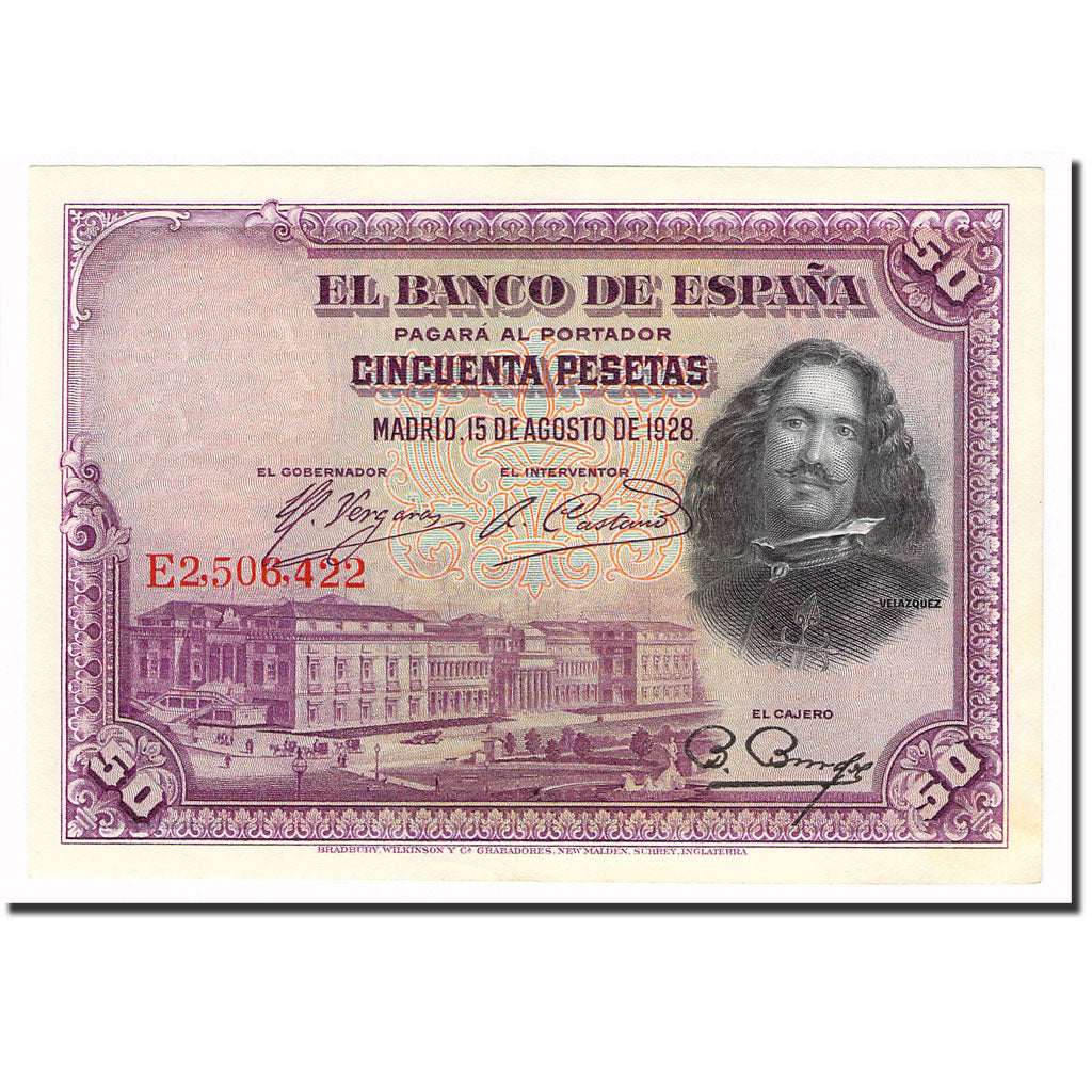 Banknote, Spain, 50 Pesetas, 1928, 1928-08-15, KM:75b, UNC(60-62)