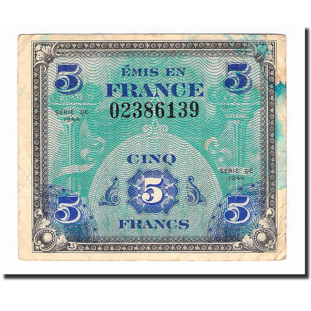 Francja, 5 Francs, 1944, 1944, VF(30-35), Fayette:VF17.01, KM:115a