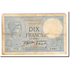 France, 10 Francs, Minerve, 1922, 1922.10.12, VG(8-10), Fayette:06.06, KM:73c