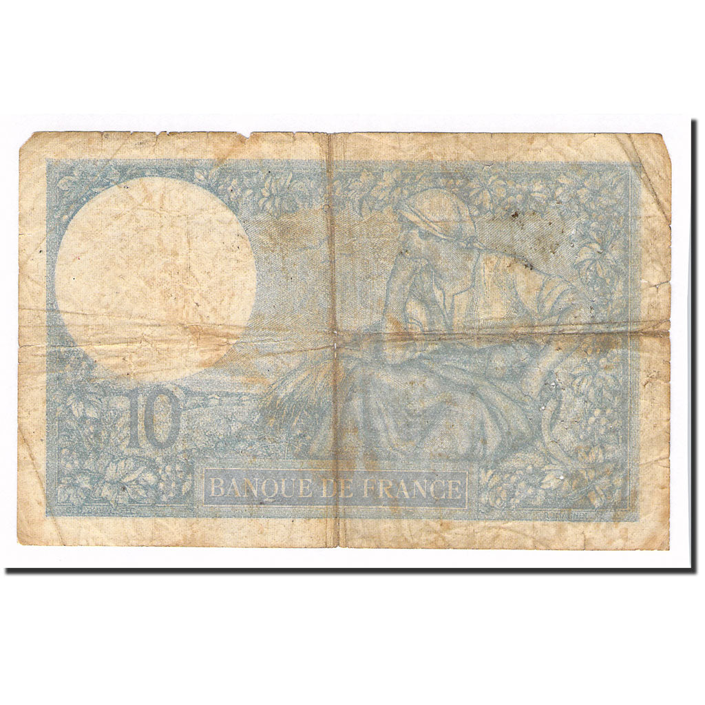 France, 10 Francs, Minerve, 1922, 1922.10.12, VG(8-10), Fayette:06.06, KM:73c