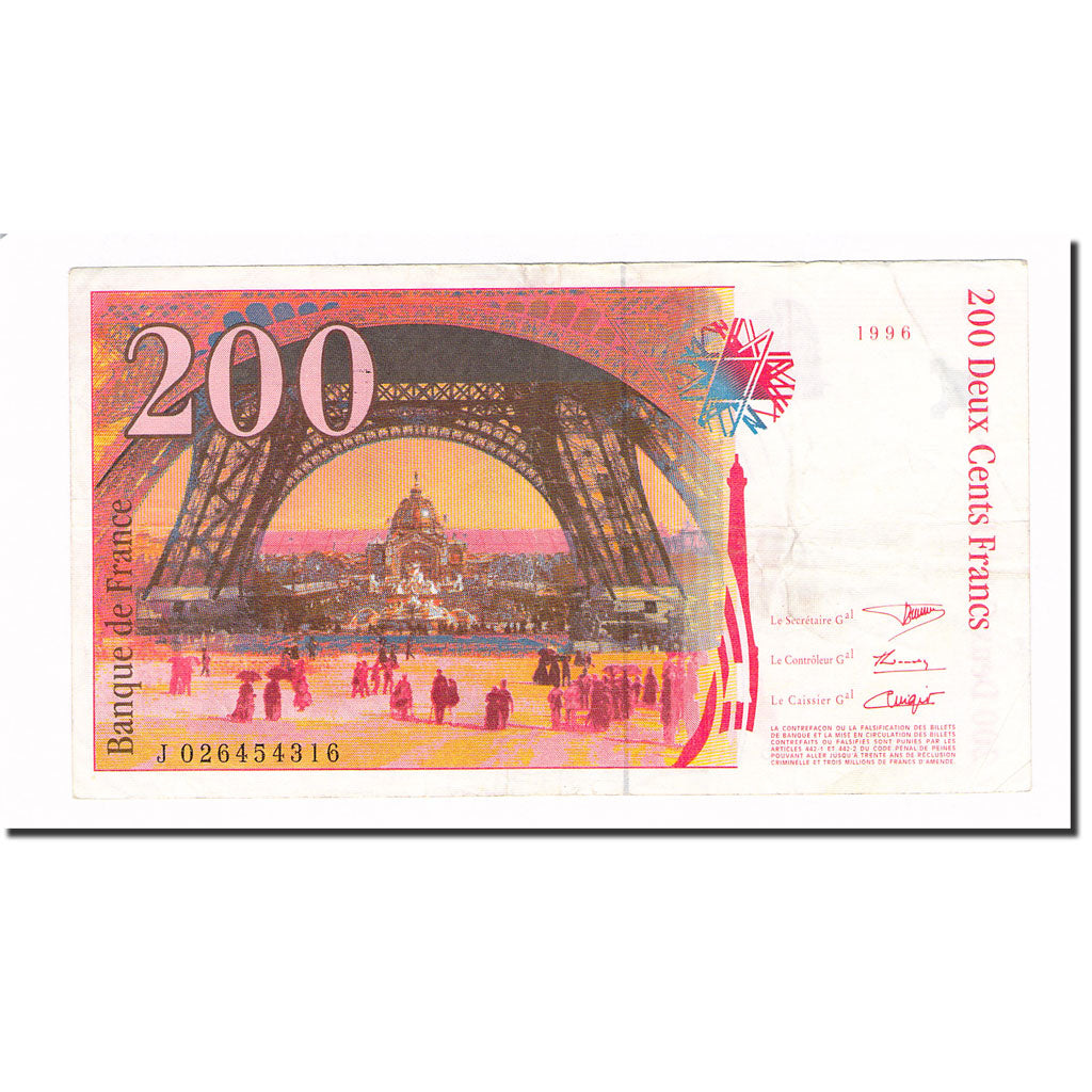 France, 200 Francs, Eiffel, 1996, 1996, EF(40-45), Fayette:75.02, KM:159a