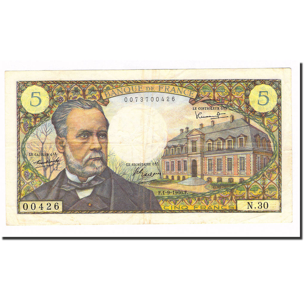 France, 5 Francs, Pasteur, 1966, 1966-09-01, EF(40-45), Fayette:61.03, KM:146a