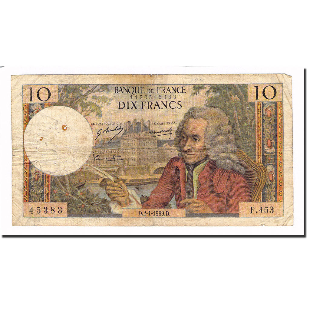 Francia, 10 Francs, Voltaire, 1969, 1969-01-02, RC, Fayette:62.36, KM:147c