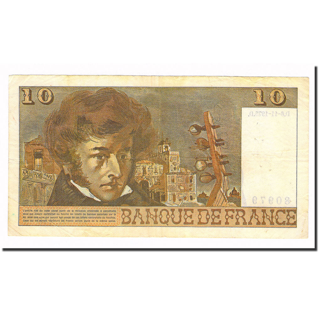France, 10 Francs, Berlioz, 1975, 1975-11-06, EF(40-45), Fayette:63.14, KM:150b