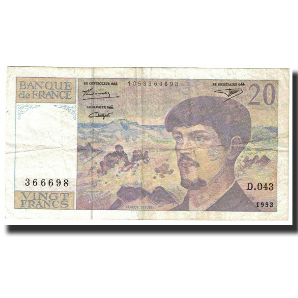 Frankrijk, 20 Francs, Debussy, 1993, 1993, TTB, Fayette:66bis.5, KM:151g