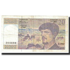 Frankrijk, 20 Francs, Debussy, 1993, 1993, TTB, Fayette:66bis.5, KM:151g
