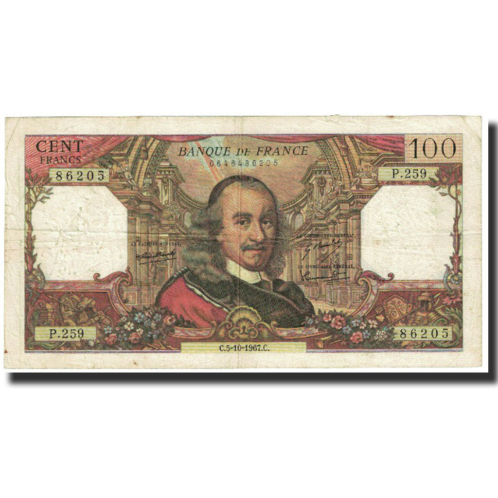 França, 100 Francs, Corneille, 1967, 1967-10-05, VF(30-35), Fayette:65.18