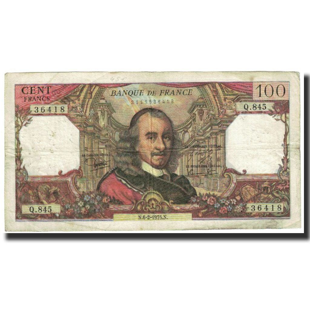 Frankrijk, 100 Francs, Corneille, 1975, 1975-02-06, TB+, Fayette:65.48, KM:149e
