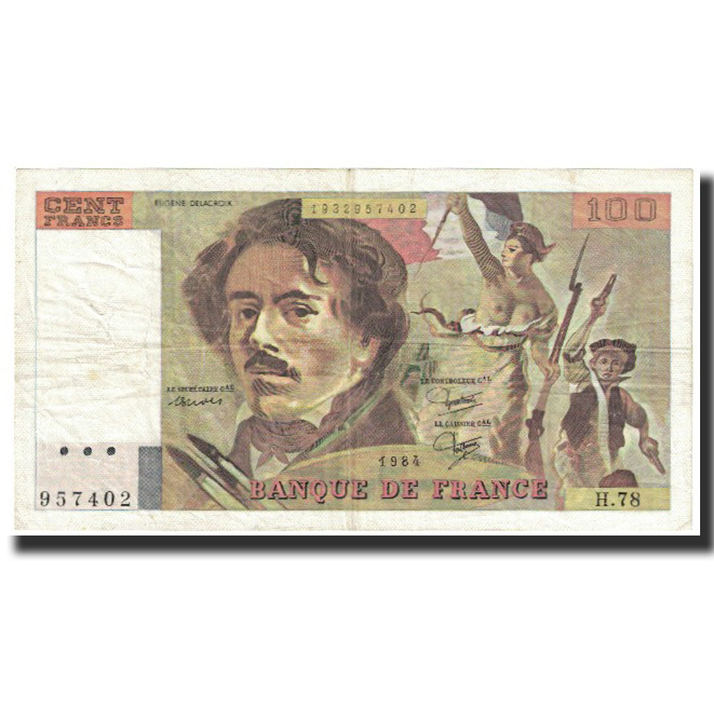 France, 100 Francs, Delacroix, 1984, 1984, EF(40-45), Fayette:69.8a, KM:154b