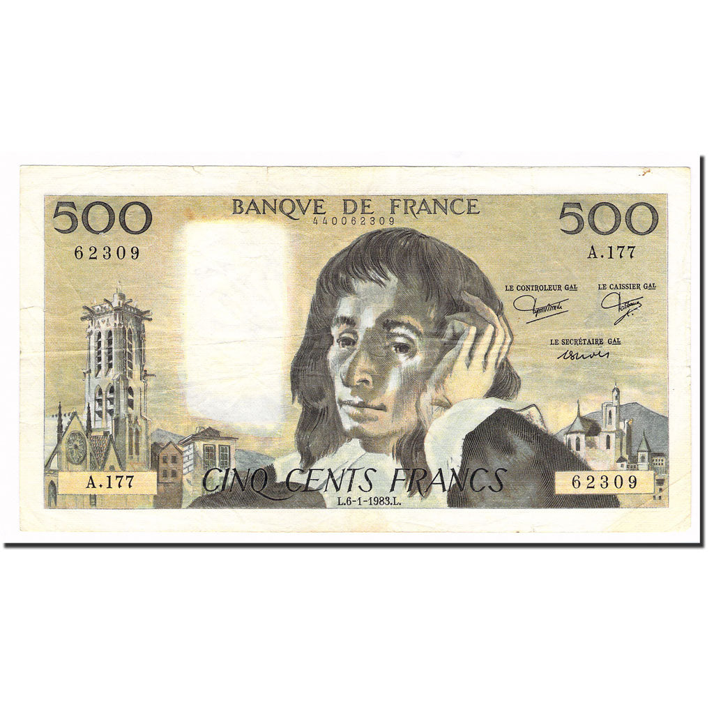 France, 500 Francs, Pascal, 1983, 1983-01-06, EF(40-45), KM:156e