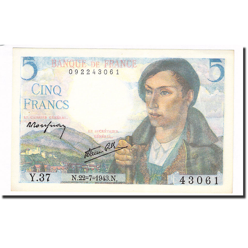 Francia, 5 Francs, Berger, 1943, 1943-07-22, SPL, Fayette:5.2, KM:98a