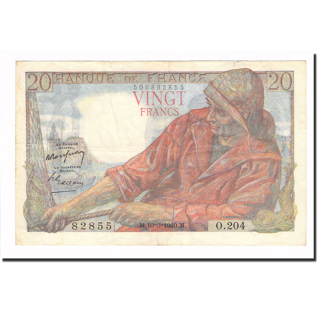 France, 20 Francs, Pêcheur, 1949, 1949-03-10, SUP, Fayette:13.14, KM:100c