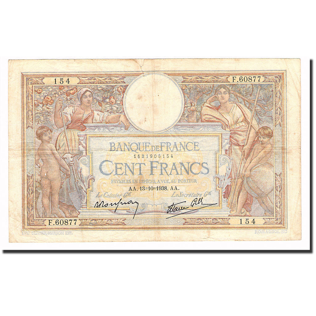 Francia, 100 Francs, 1938, 1938-10-13, MB+, Fayette:25.31, KM:86b