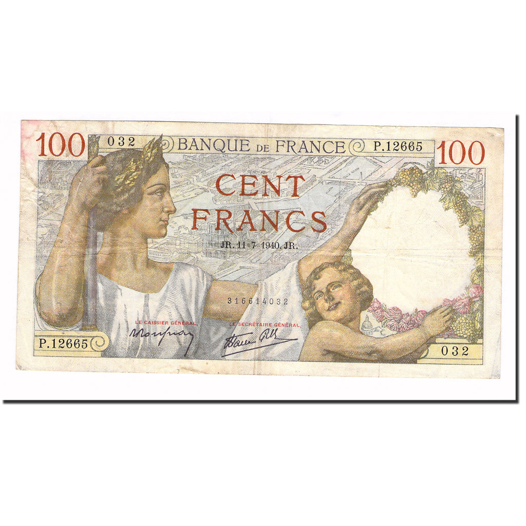 França, 100 Francs, Sully, 1940, 1940-11-07, VF(30-35), Fayette:26.33, KM:94