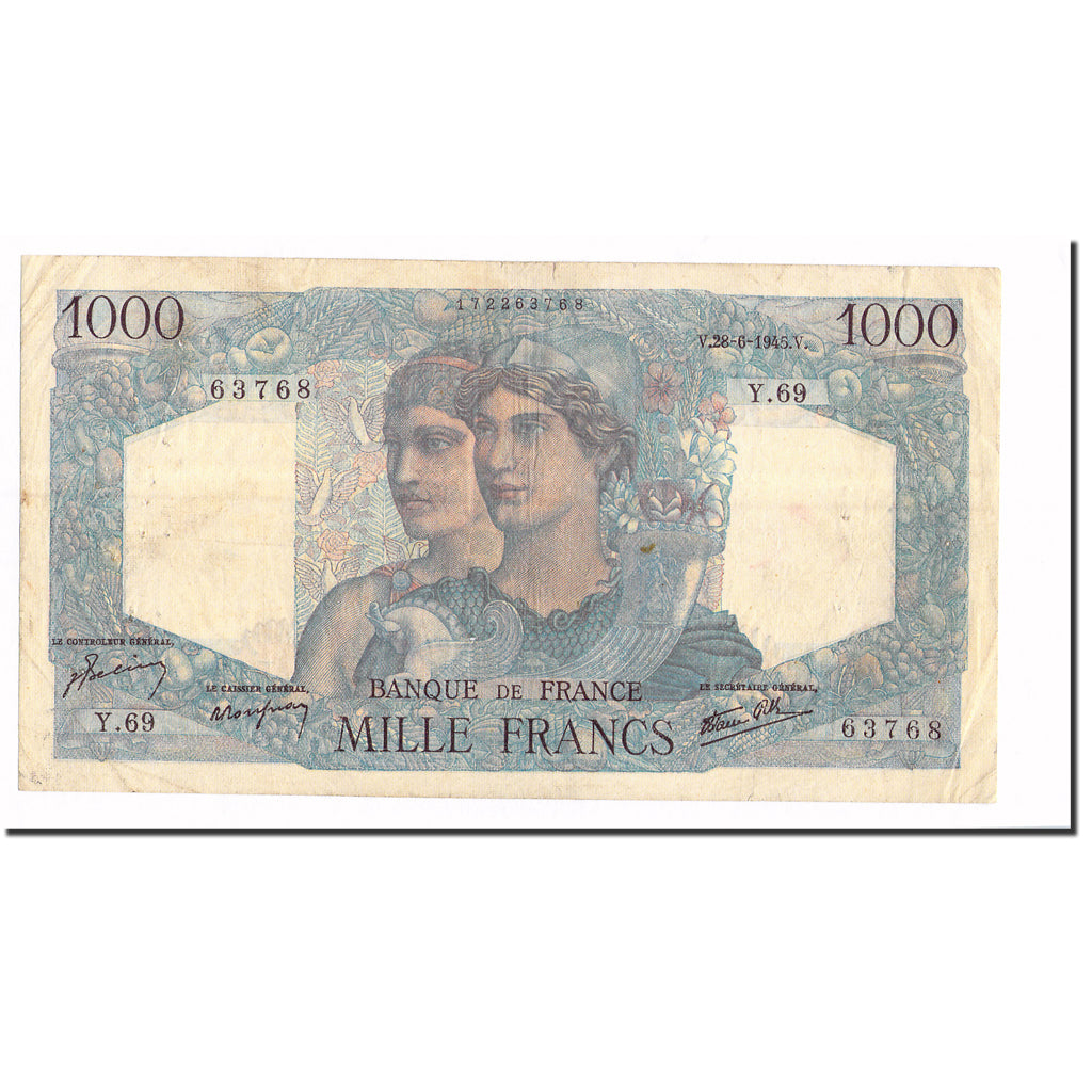 France, 1000 Francs, Minerve et Hercule, 1945, 1945-06-28, TB+, Fayette:41.5