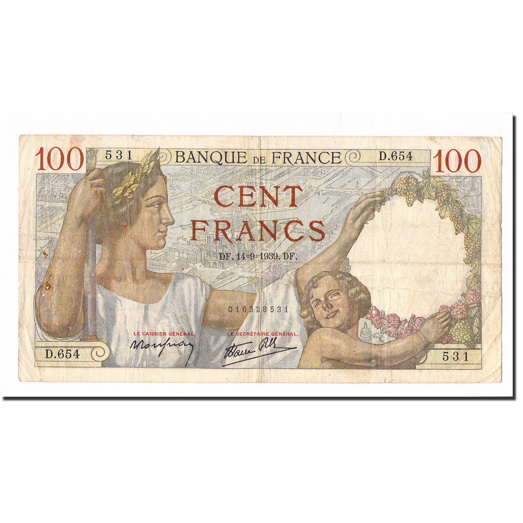 France, 100 Francs, Sully, 1939, 1939-09-14, VF(20-25), Fayette:26.6, KM:94