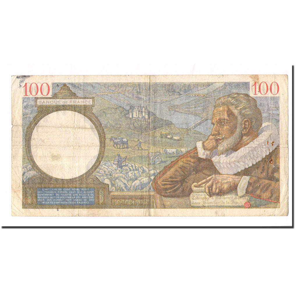 France, 100 Francs, Sully, 1939, 1939-09-14, VF(20-25), Fayette:26.6, KM:94