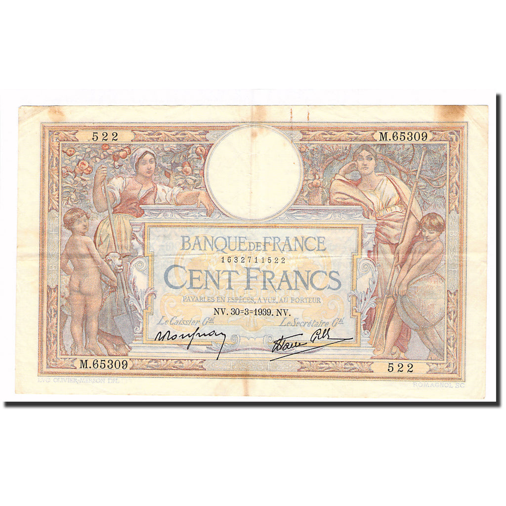 Francia, 100 Francs, Luc Olivier Merson, 1939, 1939-03-30, BB, Fayette:25.44