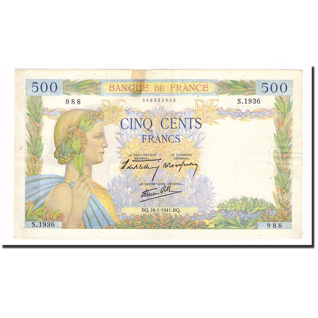 Frankreich, 500 Francs, La Paix, 1941, 1941-01-16, S+, Fayette:32.13, KM:95a