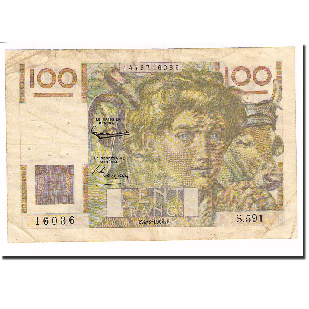 Francia, 100 Francs, Jeune Paysan, 1954, 1954-03-04, filigrane inversé, BC