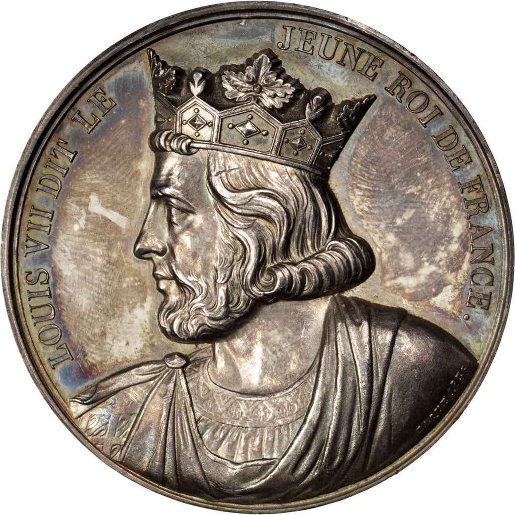 FRANCE, History, Louis VII, Medal, 1838, AU(55-58), Caqué, Copper, 51, 81.90