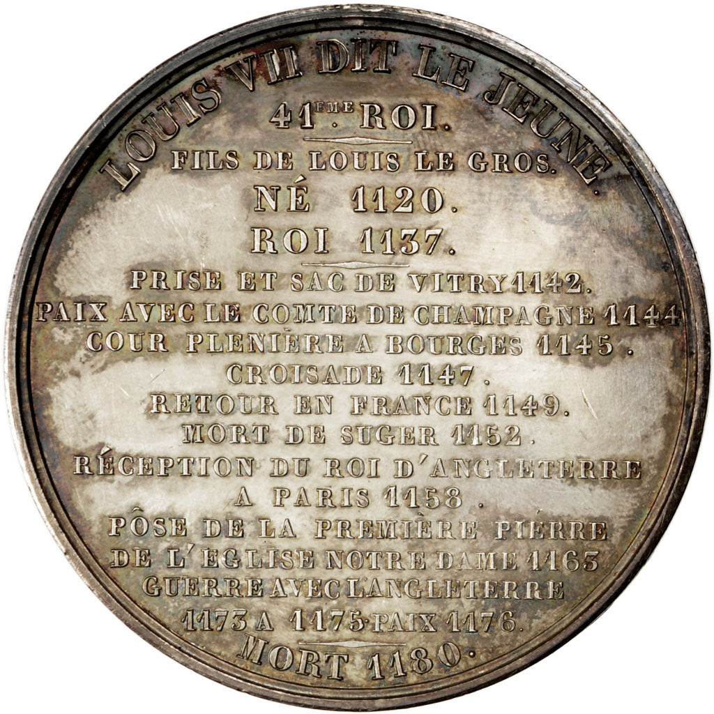 FRANCE, History, Louis VII, Medal, 1838, AU(55-58), Caqué, Copper, 51, 81.90