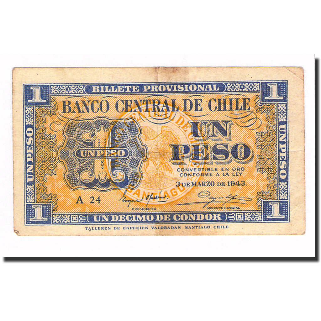 Banknote, Chile, 1 Peso = 1/10 Condor, 1943, 1943-03-03, KM:90a, EF(40-45)